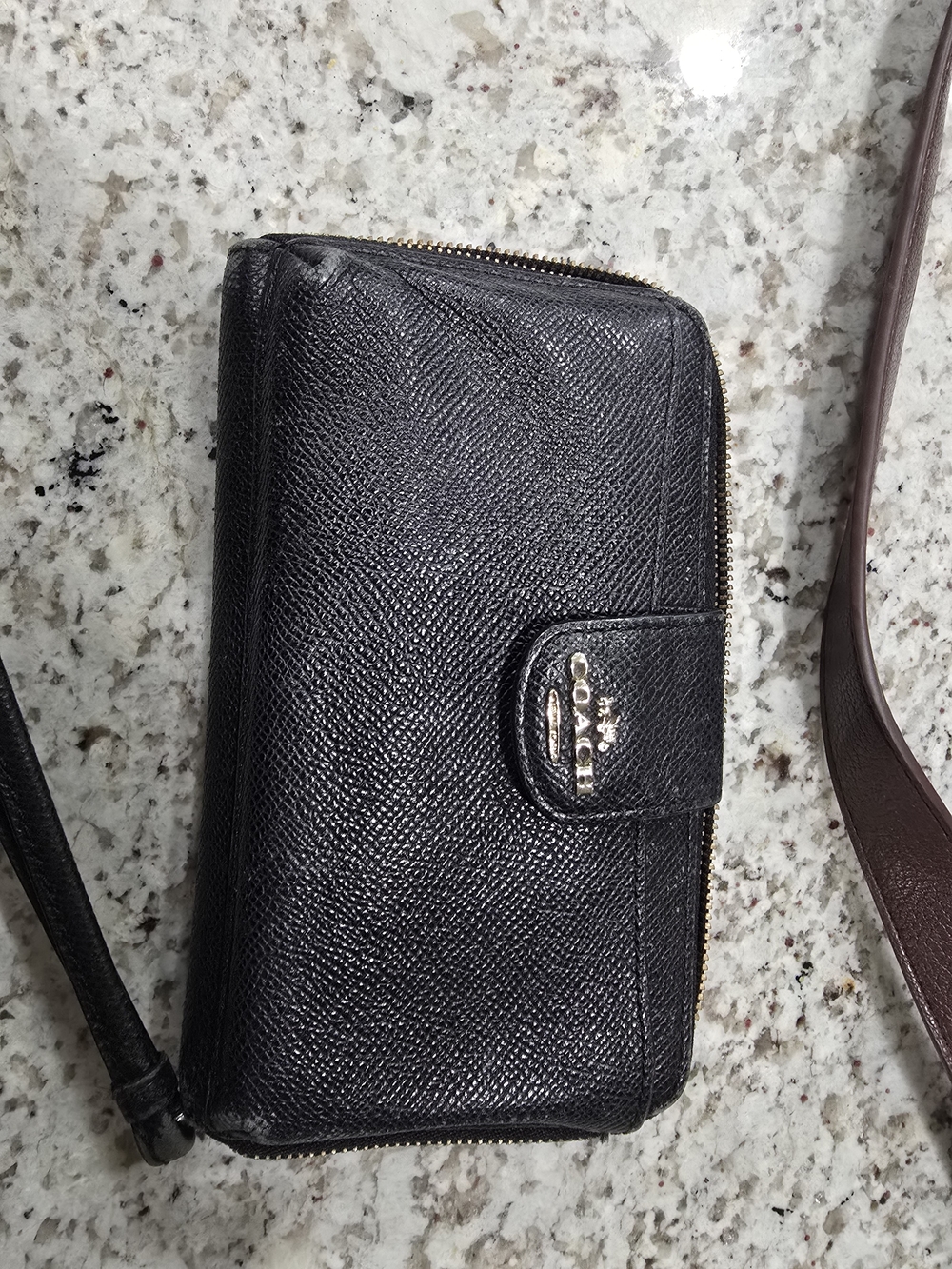 Coach Black Pebbled Leather Zip-Around Wristlet